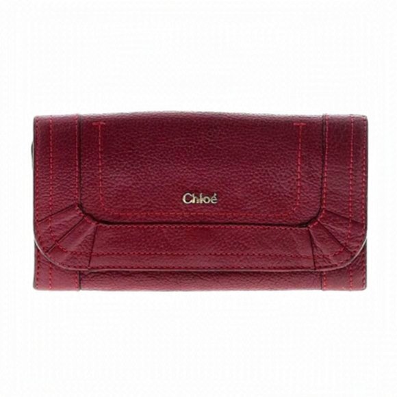 CHLOE Palati Zip Around Continental Wallet Burgundy Leather Authentic Womens - Picture 1 of 16